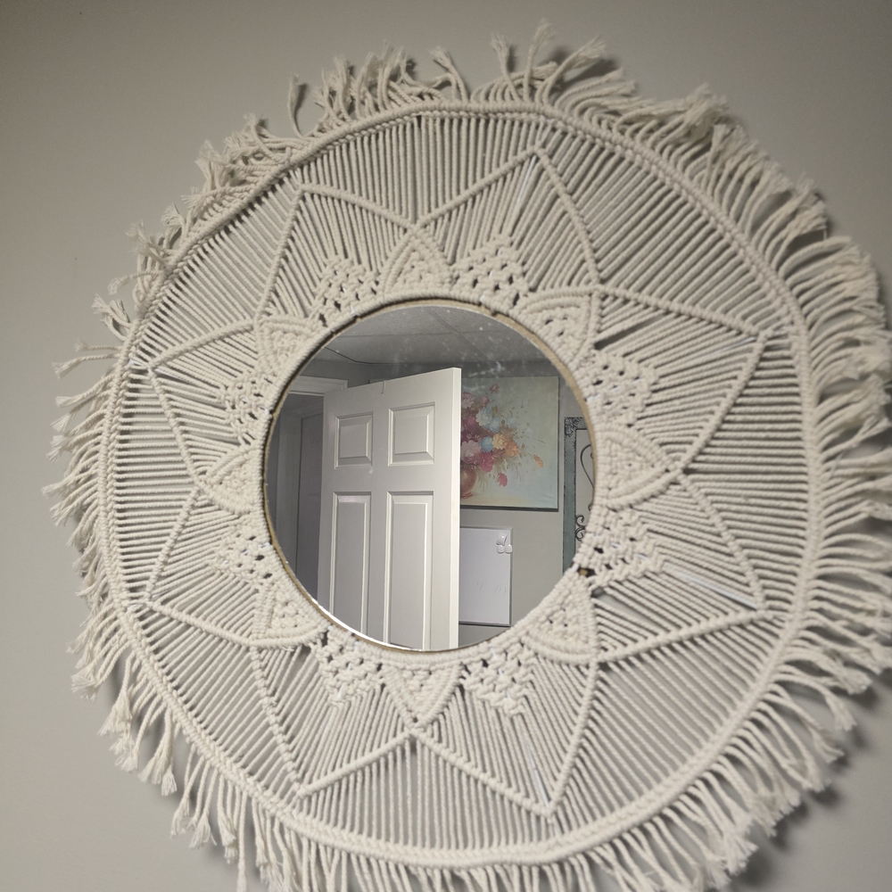 Bohemian White Macrame Wall Mirror